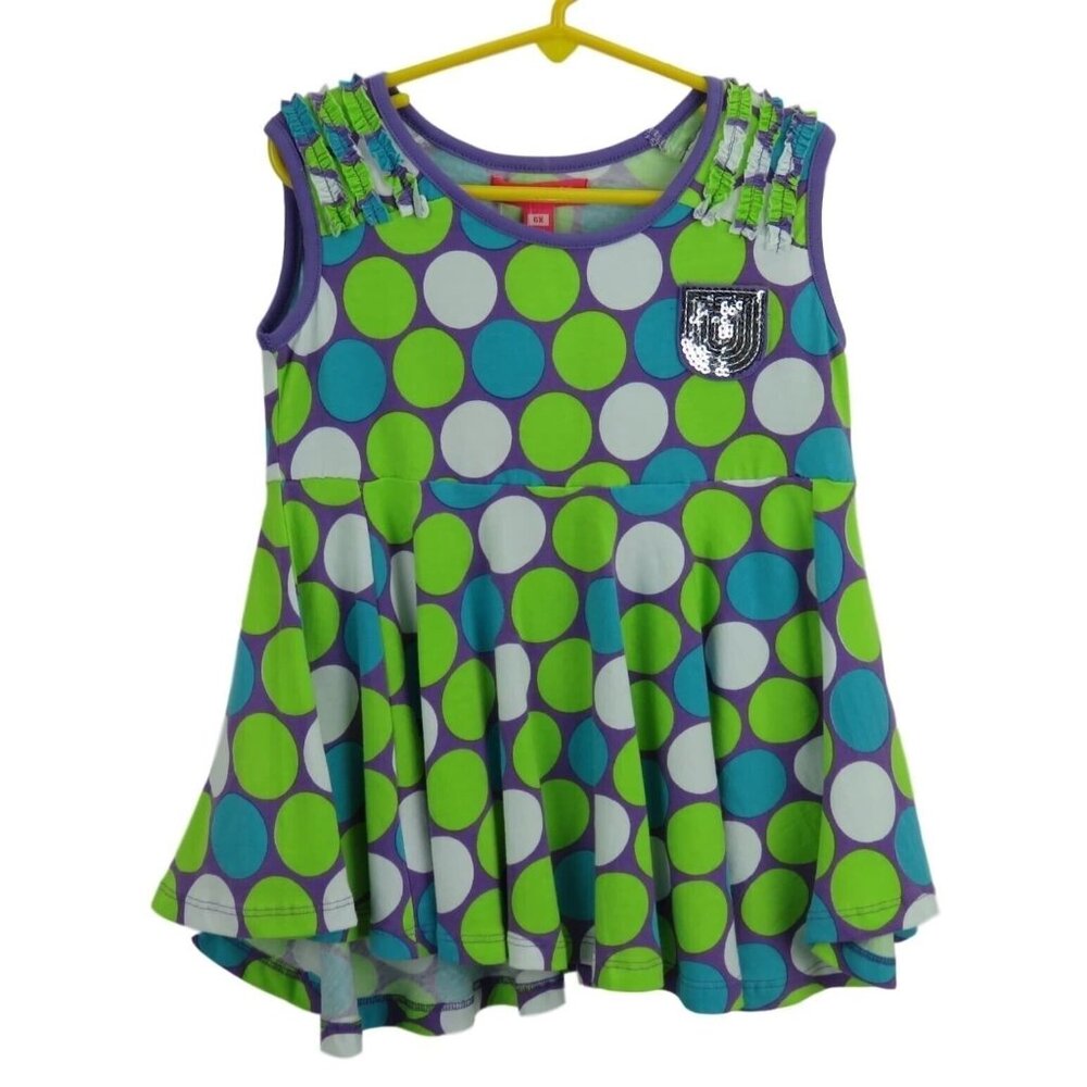 CR Kids Top Girls Size 6X  Polka Dot Sequin Green Blue White Sleeveless